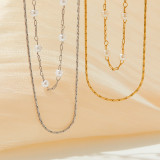 Collares en capas de perlas artificiales con revestimiento de acero inoxidable geométrico elegante