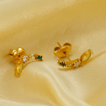 1 par de aretes chapados en oro de 18 quilates con incrustaciones de corona de mujer elegantes y bonitos de acero inoxidable