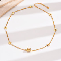 Collar redondo chapado en oro de 14 quilates con revestimiento de acero inoxidable redondo de estilo simple y elegante