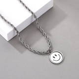 Collar con colgante chapado en acero inoxidable con cara sonriente de hip-hop