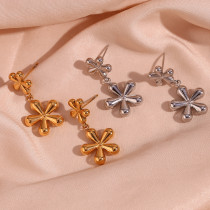 1 par de aretes chapados en oro de 18 quilates de acero inoxidable con revestimiento de flores de estilo simple y clásico