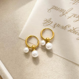 1 par de pendientes colgantes de circón con perlas de acero y titanio con incrustaciones de Color sólido de estilo Simple