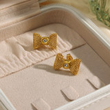 Pendientes de acero inoxidable con nudo de lazo geométrico dulce Pendientes de acero inoxidable con circonitas