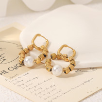 1 par de pendientes chapados en oro de 18K con perlas de imitación de acero inoxidable chapado redondo estilo clásico estilo Vintage estilo IG