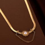 Collar de perlas con incrustaciones de cadena chapada en acero y titanio, estilo Simple, estilo INS