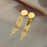 Pendientes colgantes chapados en oro con borlas de acero de titanio geométrico de estilo simple 1 par