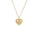 1 pieza de collar con colgante de circón con incrustaciones de cobre y acero inoxidable con forma de corazón y letras a la moda
