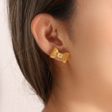 Pendientes de acero inoxidable con nudo de lazo geométrico dulce Pendientes de acero inoxidable con circonitas