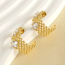 Pendientes geométricos de diamantes de imitación chapados en oro de acero inoxidable para mujer 1 par