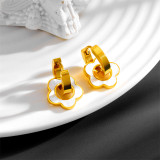 1 par de pendientes colgantes de concha con incrustaciones de acero inoxidable con flores dulces