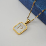 Collar con colgante de acero inoxidable con letras de moda, collares de acero inoxidable con concha chapada en oro