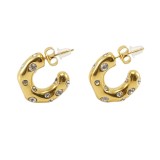Pendientes de diamantes artificiales con incrustaciones de acero inoxidable en forma de C de estilo simple 1 par