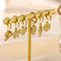 Pendientes chapados en oro de 18 quilates de acero inoxidable con revestimiento asimétrico de planta de viaje de estilo simple de 6 piezas