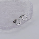 Pendientes redondos de diamante artificial con incrustaciones de acero de titanio de estilo simple, 1 par