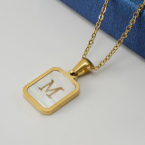 Collar con colgante de acero inoxidable con letras de moda, collares de acero inoxidable con concha chapada en oro