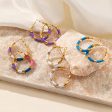 Pendientes de aro chapados en oro de acero inoxidable con forma de C a la moda, 1 par
