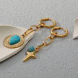 Pendientes colgantes de piedra natural asimétrica de acero inoxidable con gotas de agua de estrella de estilo vintage 1 par