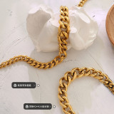 Collar chapado en oro real de 18 quilates con cadena cubana de acero titanio exagerada de moda hip-hop