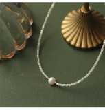 Collar geométrico de acero inoxidable con revestimiento de perlas de agua dulce de estilo simple