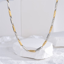Collar chapado en oro de 14 quilates con revestimiento de pulido de acero de titanio con rombo artístico de estilo clásico informal
