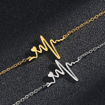 Collar plateado plata chapado en oro de 18 quilates de acero titanio con electrocardiograma de estilo simple al por mayor