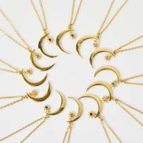 Collar con colgante chapado en oro de 18 quilates con incrustaciones de acero de titanio y sol y luna de estilo simple