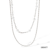 Collares en capas de perlas artificiales con revestimiento de acero inoxidable geométrico elegante