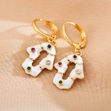 1 par de pendientes colgantes de circonita con incrustaciones de esmalte de acero inoxidable geométricos retro