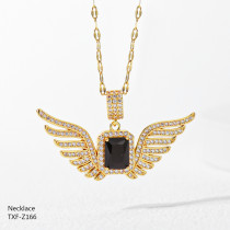 Collar chapado en oro con incrustaciones de diamantes de imitación y alas de ojo de estilo clásico retro