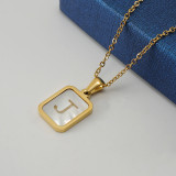 Collar con colgante de acero inoxidable con letras de moda, collares de acero inoxidable con concha chapada en oro