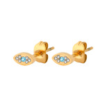 1 par de pendientes chapados en oro con circonita de acero inoxidable con incrustaciones de rayos y ojo de luna de estilo clásico y sencillo