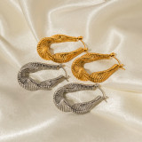 1 par de pendientes de aro chapados en oro de 18 quilates de acero inoxidable con revestimiento de rayas en espiral de Color sólido de estilo moderno