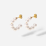 Pendientes simples de acero inoxidable chapado en oro de 18 quilates con perla grande de 20 mm en forma de C