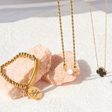 Collar chapado en oro redondo de acero inoxidable con revestimiento de perlas de estilo simple informal