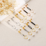 Nuevos pendientes largos de perlas en forma de corazón joyería creativa Retro Simple de acero inoxidable al por mayor