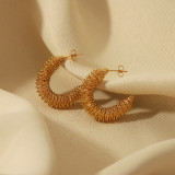 Pendientes de oro Real de 18K de acero inoxidable en forma de C con alambre de acero hueco con giro dorado exagerado europeo y americano
