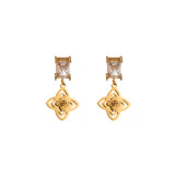 1 par de pendientes colgantes chapados en oro con diamantes de imitación de acero y titanio con incrustaciones en forma de corazón ovalados redondos elegantes para mujer