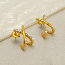 Pendientes chapados en oro de 18 quilates con incrustaciones de acero inoxidable y perlas de agua dulce, elegantes, geométricos, 1 par