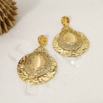 1 par de pendientes colgantes chapados en oro de 18 quilates de acero inoxidable con gotas de agua estilo barroco estilo IG