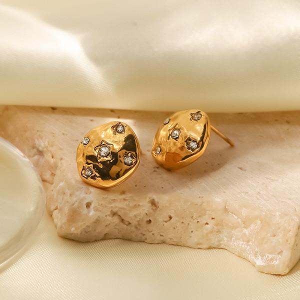 Pendientes De Aro De Circón Con Incrustaciones De Chapado De Acero Inoxidable De Color Sólido De Moda 1 Par