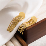 Pendientes colgantes chapados en oro de 18K con incrustaciones de cadena chapada en Color sólido, borla redonda elegante y lujosa, 1 par