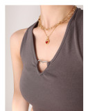 Collar De Acero De Titanio Con Colgante De Corazón Chapado En Oro De Doble Cara Geométrico De Moda