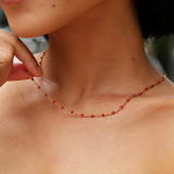 Collar chapado en oro de 18 quilates con revestimiento de cuentas de acero inoxidable de color sólido básico informal