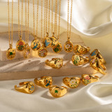 Collar con colgante chapado en oro de 18 quilates con incrustaciones de esmalte de acero inoxidable y mariposa de flor de árbol de coco estilo INS