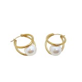 Pendientes de perlas artificiales chapados en acero inoxidable geométricos de estilo simple 1 par