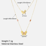 Collares de doble capa chapados en oro de 18 quilates con incrustaciones de diamantes de imitación artificiales con incrustaciones de acero inoxidable de mariposa de estilo simple