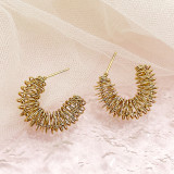 1 par de pendientes de aro chapados en oro de acero inoxidable chapado en forma de C estilo Simple estilo vintage