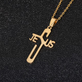 Collar largo con colgante chapado en oro de 18K ahuecado chapado en acero inoxidable con letras cruzadas de estilo simple informal