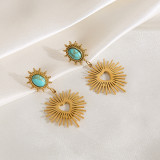 1 par de bonitos y lujosos pendientes colgantes chapados en forma de corazón de Reina con incrustaciones talladas de acero de titanio chapado en oro turquesa