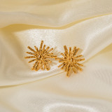 1 par de pendientes chapados en oro de 18 quilates de acero inoxidable con revestimiento de flores de estilo Simple estilo IG